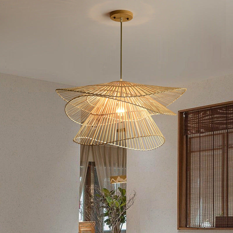 Wisząca Lampa z Rattanu i Metalu do Salonów – Naturalne Oświetlenie LED nad Stół, Średnica 65 cm, Ciepłe Światło 3000K 2