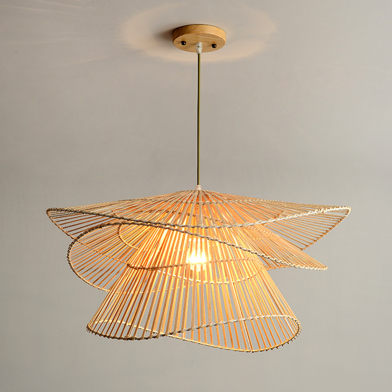 Wisząca Lampa z Rattanu i Metalu do Salonów – Naturalne Oświetlenie LED nad Stół, Średnica 65 cm, Ciepłe Światło 3000K 4