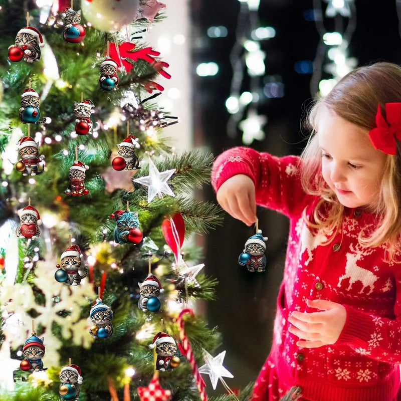 Zestaw 24 ozdób świątecznych w kształcie kota, wykonanych z wytrzymałego akrylu, do dekoracji kalendarza adwentowego 3