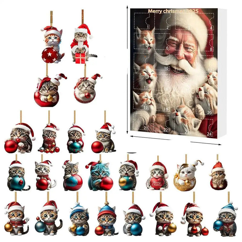 Zestaw 24 ozdób świątecznych w kształcie kota, wykonanych z wytrzymałego akrylu, do dekoracji kalendarza adwentowego 7