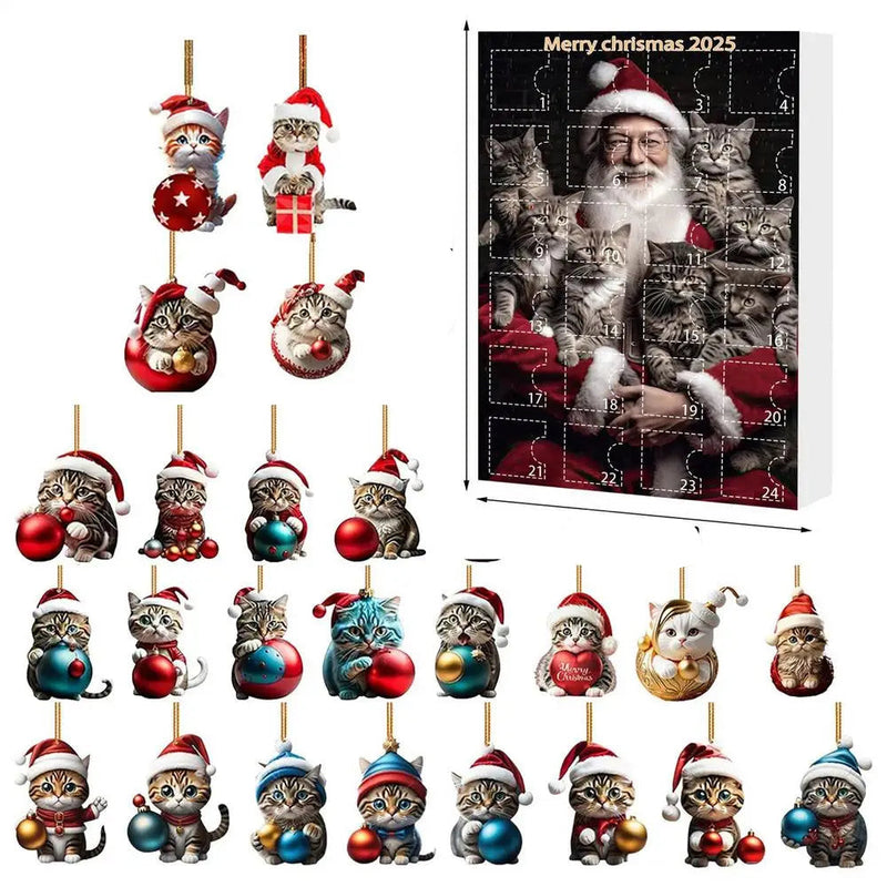 Zestaw 24 ozdób świątecznych w kształcie kota, wykonanych z wytrzymałego akrylu, do dekoracji kalendarza adwentowego 9