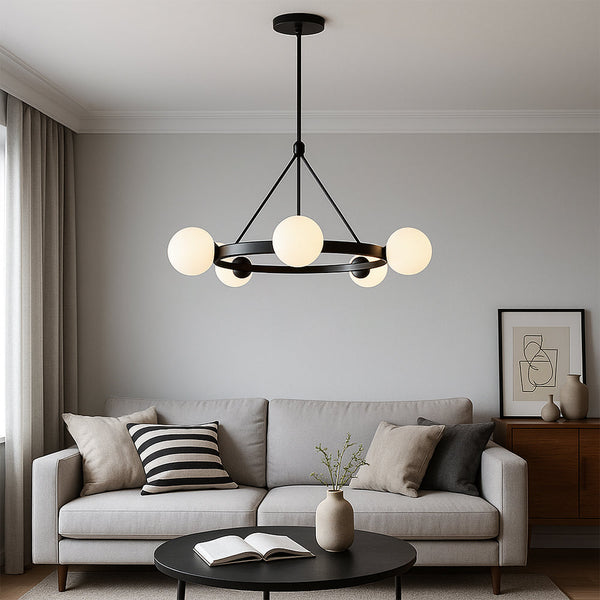 Żyrandol Nordic 5 Głowic do Salonu – Nowoczesny Design z Szkła i Metalu, Eleganckie Oświetlenie do Pokoju 0