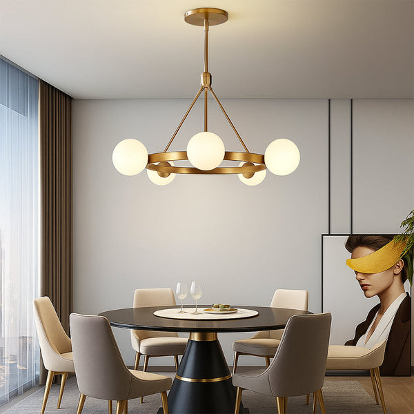 Żyrandol Nordic 5 Głowic do Salonu – Nowoczesny Design z Szkła i Metalu, Eleganckie Oświetlenie do Pokoju 1