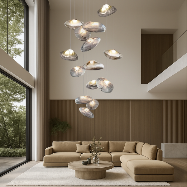 Żyrandol Szklany Nordic Villa do Salonu i Jadalni – Elegancki Design, Metal i Szkło, Oświetlenie LED, Średnica 60 cm 0