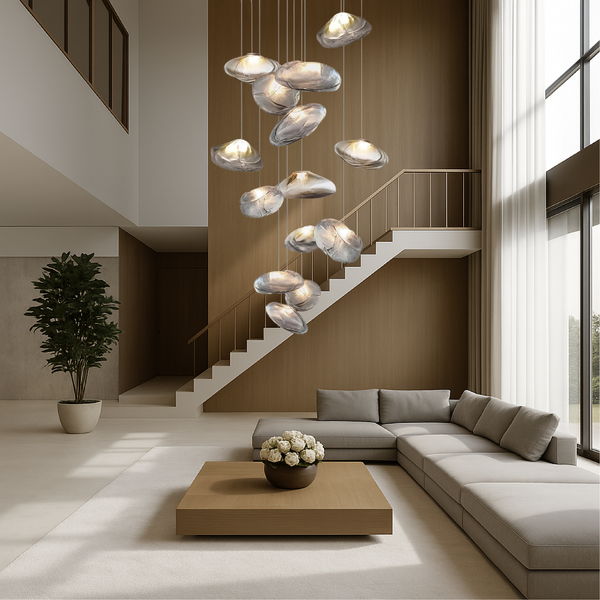 Żyrandol Szklany Nordic Villa do Salonu i Jadalni – Elegancki Design, Metal i Szkło, Oświetlenie LED, Średnica 60 cm 1