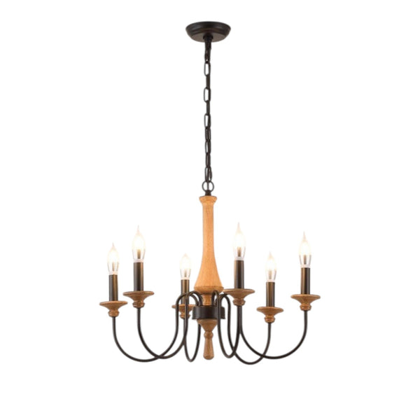 Żyrandol Vintage z Drewna i Żelaza do Sypialni i Salonu – Elegancki Akcent z Miękkim Światłem LED, Średnica 60/80 cm 0