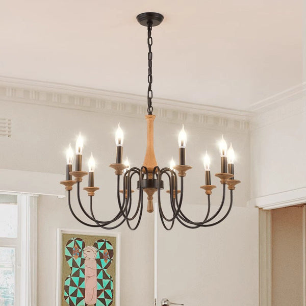 Żyrandol Vintage z Drewna i Żelaza do Sypialni i Salonu – Elegancki Akcent z Miękkim Światłem LED, Średnica 60/80 cm 1