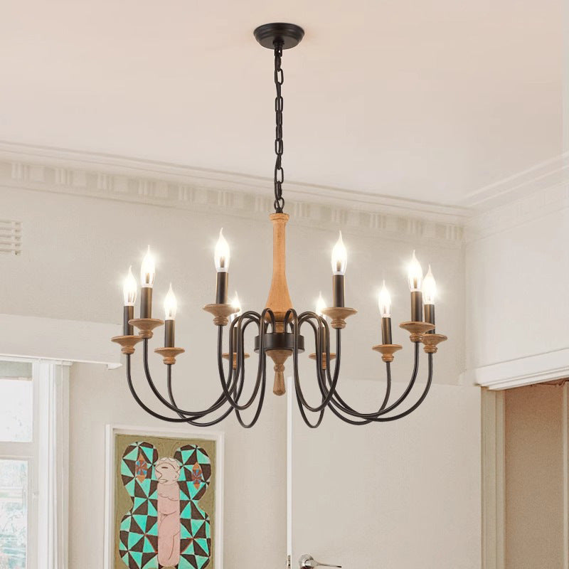 Żyrandol Vintage z Drewna i Żelaza do Sypialni i Salonu – Elegancki Akcent z Miękkim Światłem LED, Średnica 60/80 cm 1