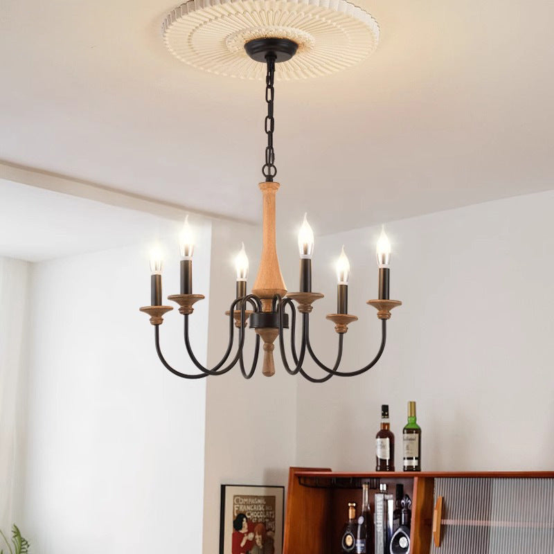 Żyrandol Vintage z Drewna i Żelaza do Sypialni i Salonu – Elegancki Akcent z Miękkim Światłem LED, Średnica 60/80 cm 2