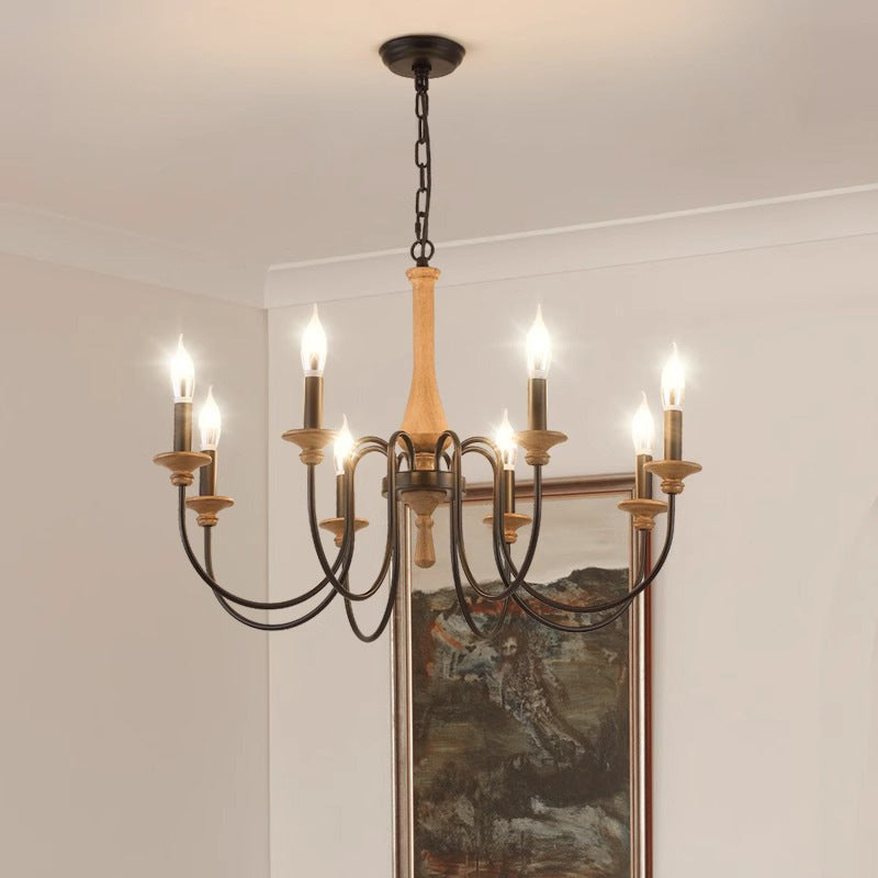 Żyrandol Vintage z Drewna i Żelaza do Sypialni i Salonu – Elegancki Akcent z Miękkim Światłem LED, Średnica 60/80 cm 3