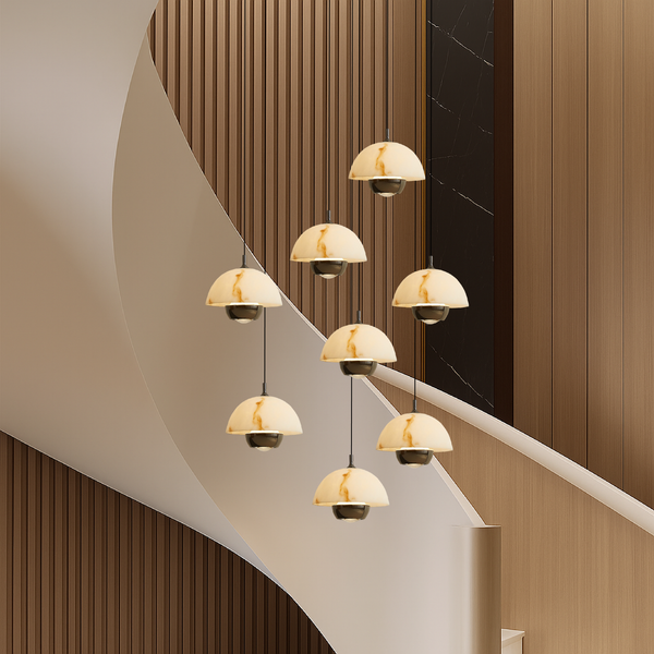 Żyrandol do Salonu z Naturalnego Marmuru, Nowoczesny Design, 8 Głów, Lampy LED, Łatwy Montaż 0