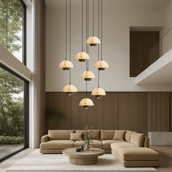Żyrandol do Salonu z Naturalnego Marmuru, Nowoczesny Design, 8 Głów, Lampy LED, Łatwy Montaż 1