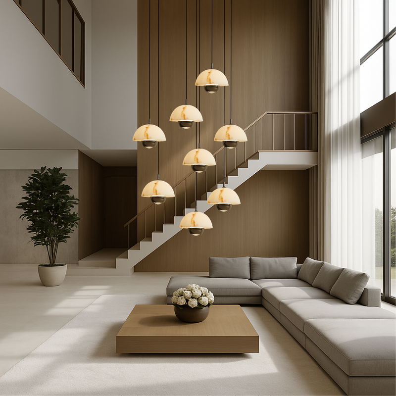 Żyrandol do Salonu z Naturalnego Marmuru, Nowoczesny Design, 8 Głów, Lampy LED, Łatwy Montaż 2