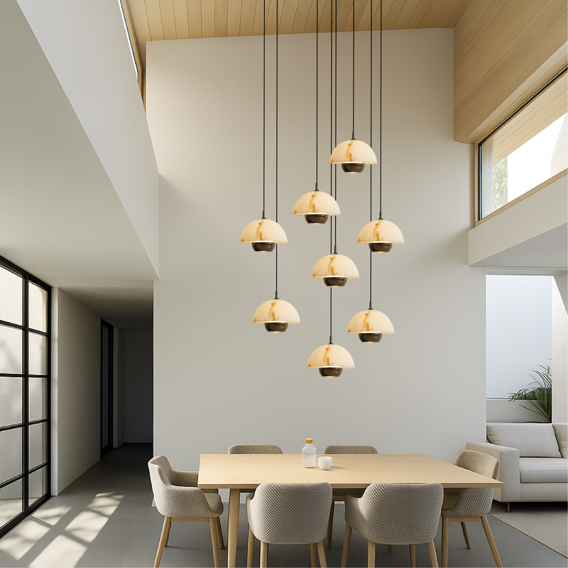 Żyrandol do Salonu z Naturalnego Marmuru, Nowoczesny Design, 8 Głów, Lampy LED, Łatwy Montaż 3