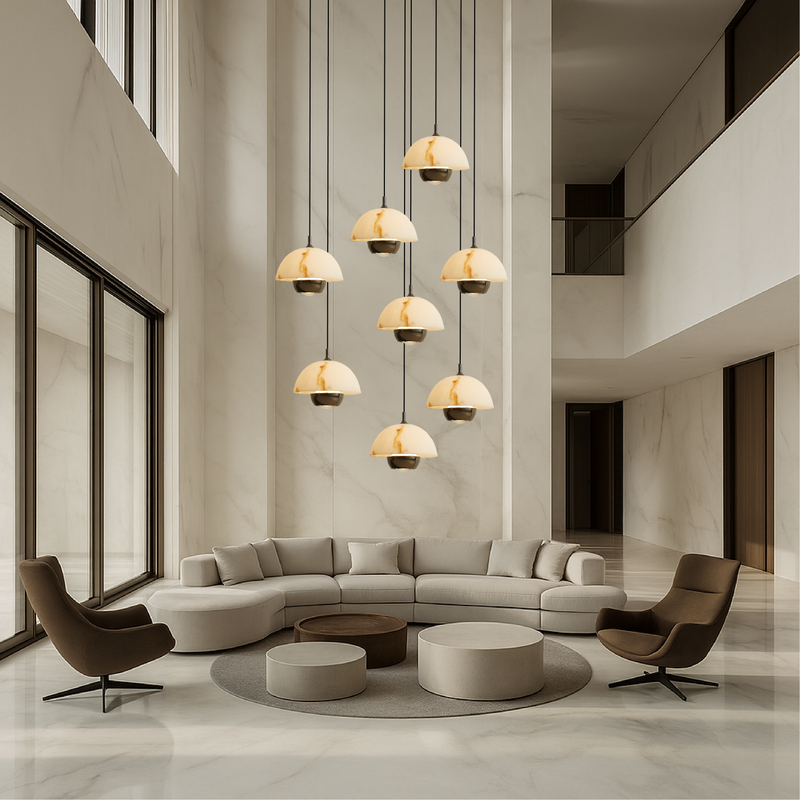 Żyrandol do Salonu z Naturalnego Marmuru, Nowoczesny Design, 8 Głów, Lampy LED, Łatwy Montaż 4