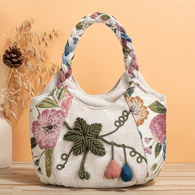 Boho Torebka na Ramię z Kwiatowym Motywem