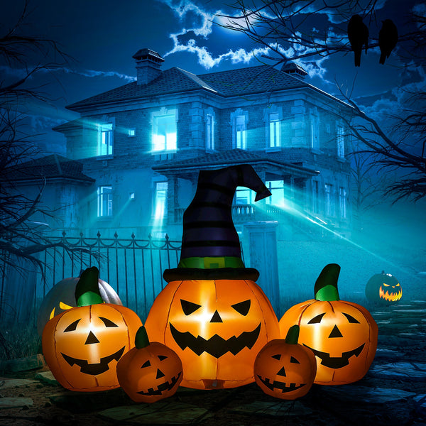 Nadmuchiwane dynie Halloween z kapeluszem czarownicy — duża dekoracja ogrodowa LED (180 cm)