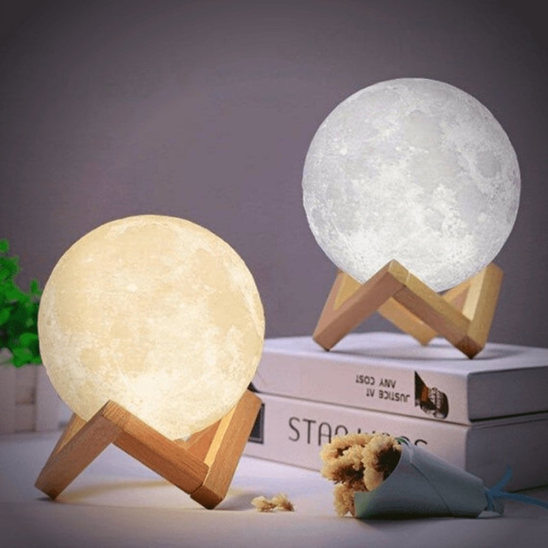 Dekoracyjna Lampa Księżyc z Naturalną Podstawką i Intuicyjnym Sterowaniem
