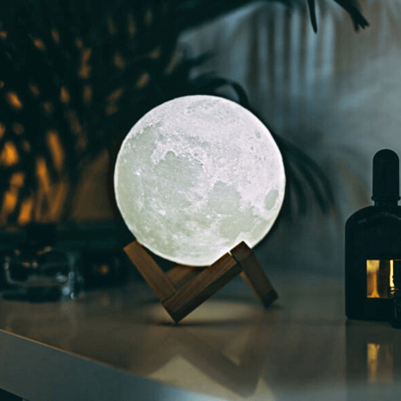 Dekoracyjna Lampa Księżyc z Naturalną Podstawką i Intuicyjnym Sterowaniem