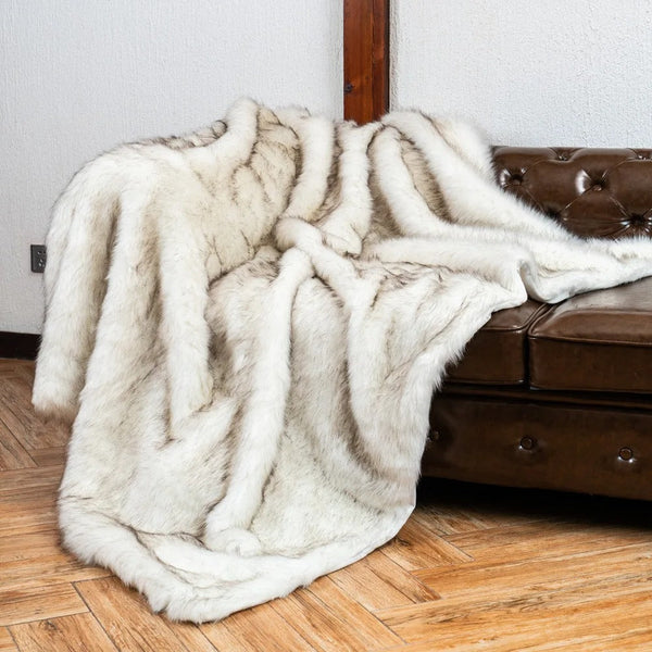 Koc Wzór Luksusowy ze Sztucznego Futra Miękki i Elegancki