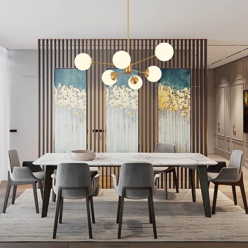 Efektowny Żyrandol Szklany z Opalowymi Kulkami