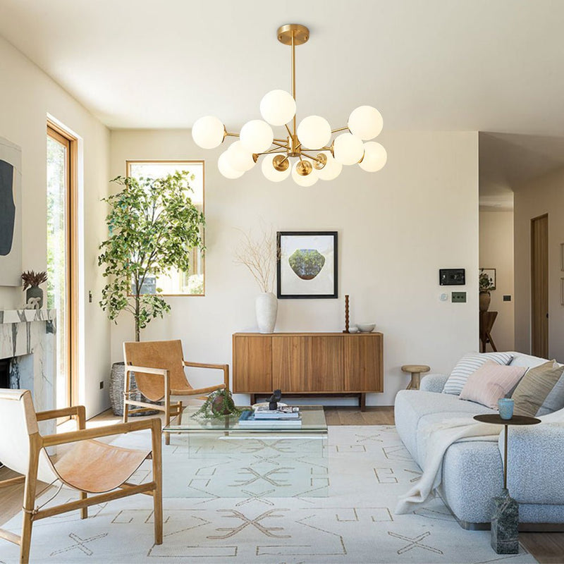 Efektowny Żyrandol Szklany z Opalowymi Kulkami