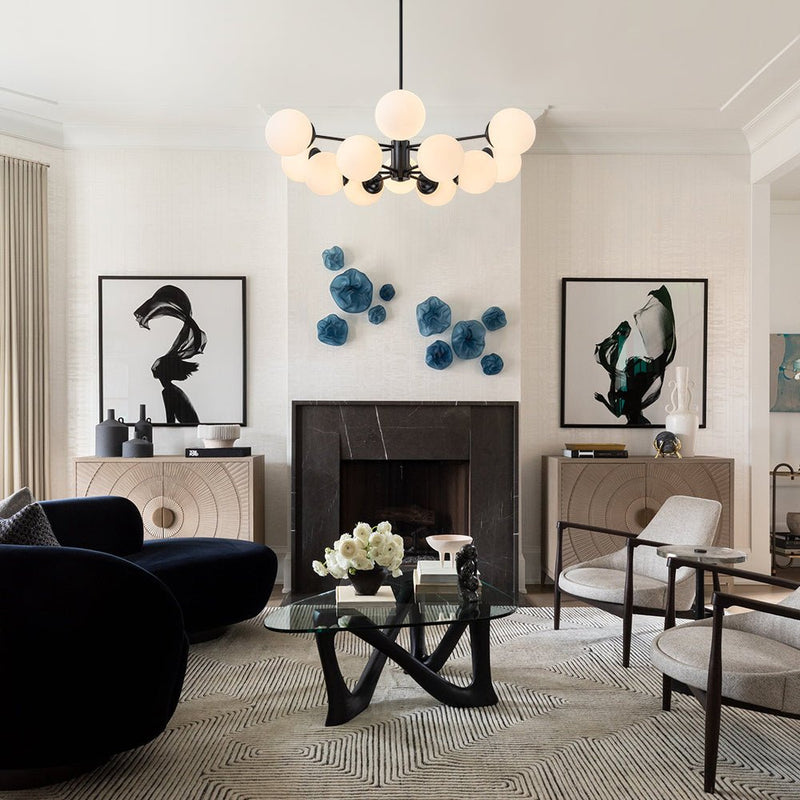 Efektowny Żyrandol Szklany z Opalowymi Kulkami