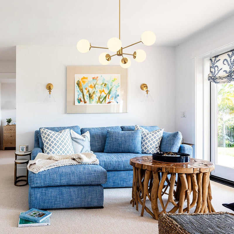 Efektowny Żyrandol Szklany z Opalowymi Kulkami