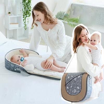 Torba Premium do pielęgnacji niemowląt z przestronnym układem z dwukierunkowym zamkiem błyskawicznym i składanym łóżeczkiem